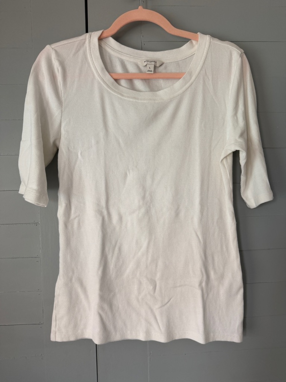 Banana Republic White Ribbed Short Sleeve Tee